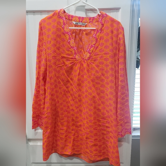 Zara Orange and Pink Floral Tunic - Picture 1 of 4